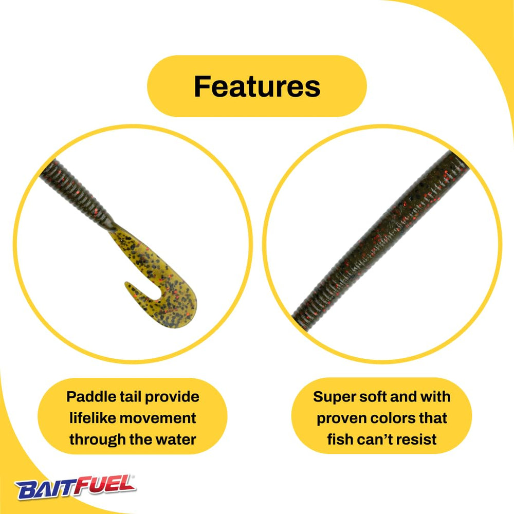 BAITFUEL Big Bopper Worm vegetation rigging shows weed-friendly design