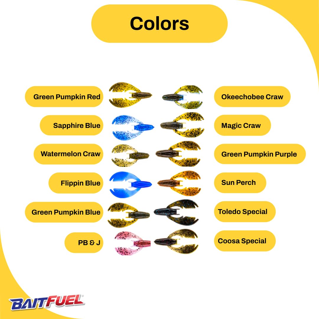 BAITFUEL color patterns mimic prey with Green Pumpkin Red hues