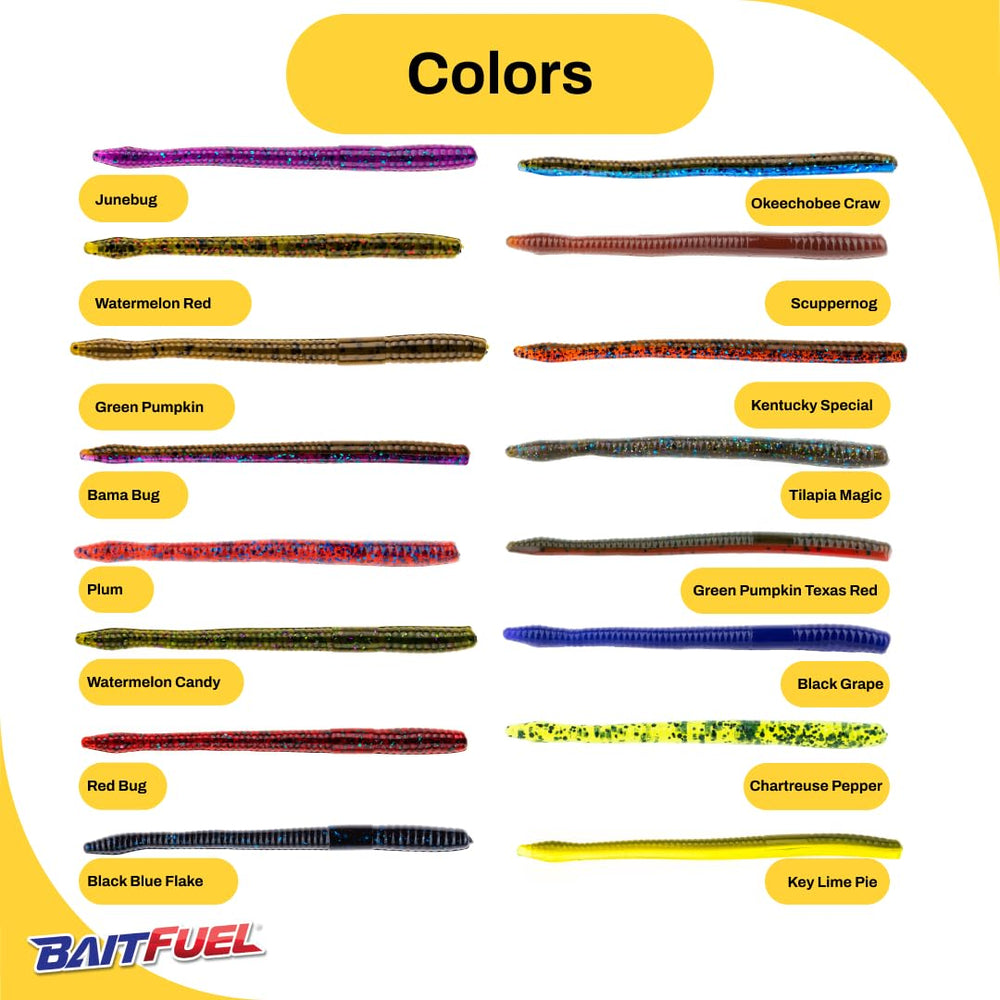 BAITFUEL Finesse Worm in 16-color range matches local forage.