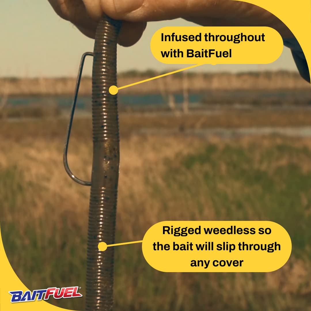 BAITFUEL Finesse Worm soft plastic durability withstands multiple bites.