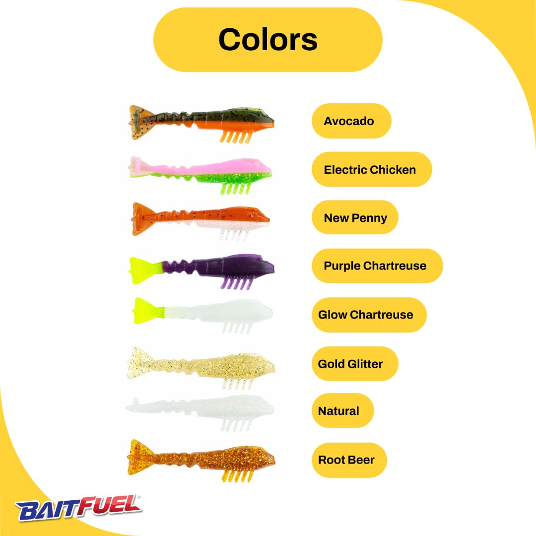 BAITFUEL GO2 Shrimp versatile rigging suited for weedless and light jig heads.