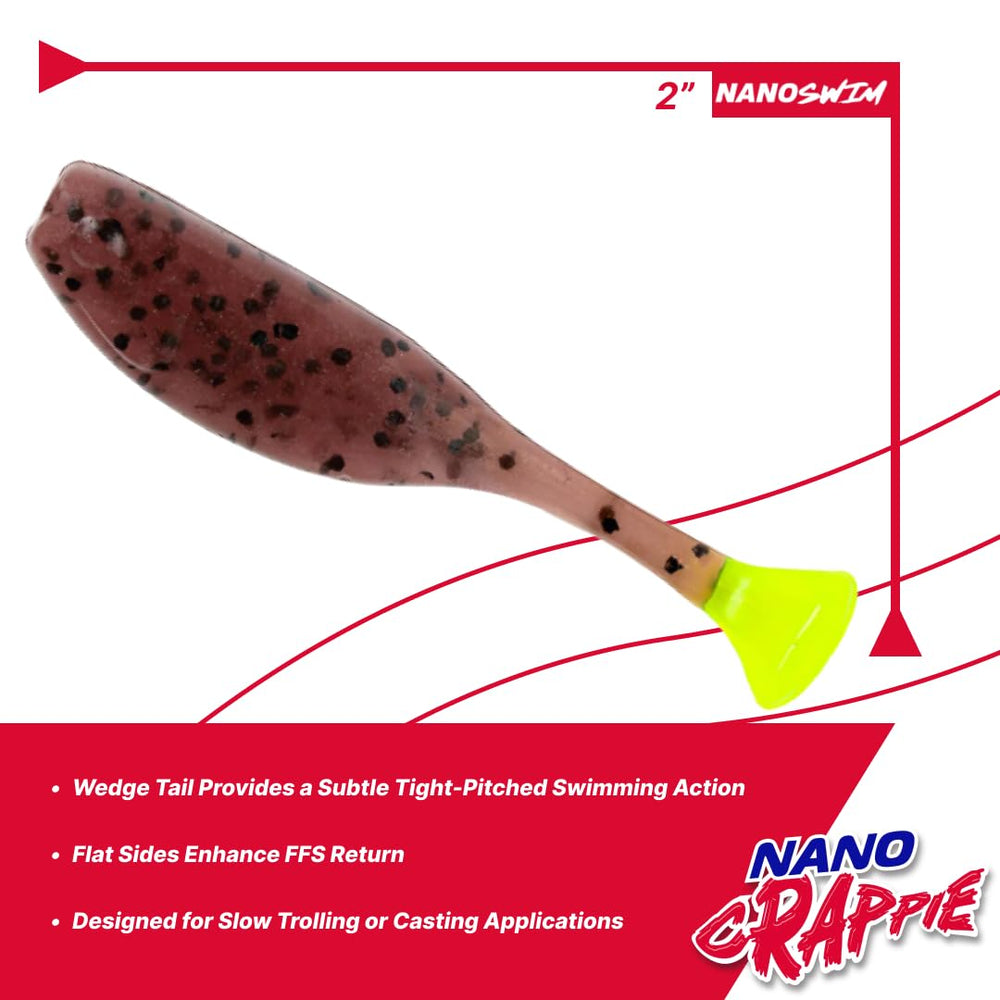 BAITFUEL NanoSwim Pumpkin Chartreuse side view highlights lifelike action for drop-shot setups