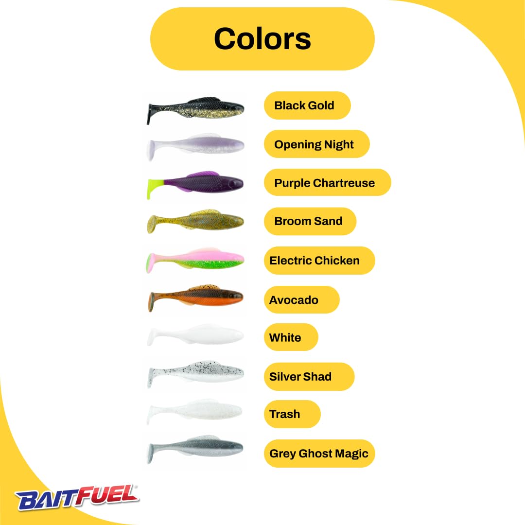 BAITFUEL Saltwater GO2 Minnow color finishes show natural, glow, and UV options.