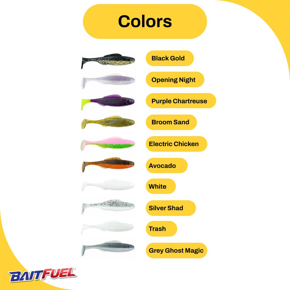 BAITFUEL Saltwater GO2 Minnow color finishes show natural, glow, and UV options.