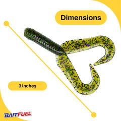 BAITFUEL Twin Tail action closeup reveals soft plastic and tail quiver for realistic movement.