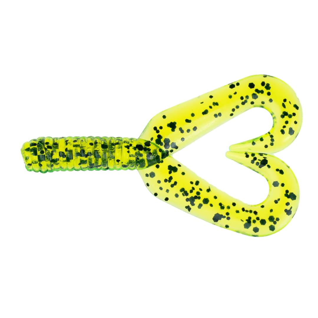 BAITFUEL Twin Tail Chartreuse Pepper color delivers vigorous bass-attracting action