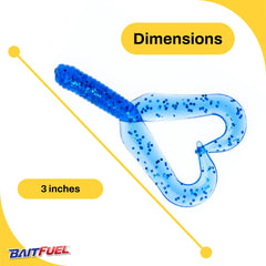 BAITFUEL Twin Tail Creature Bait sapphire blue in swim mode with dynamic kicking.