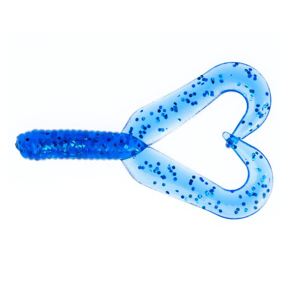 BAITFUEL Twin Tail Creature Bait sapphire blue front view shows lifelike action.
