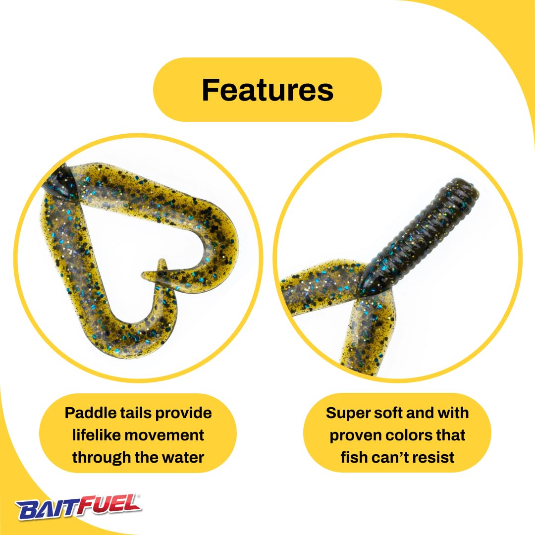 BAITFUEL Twin Tail trailer on chatterbait demonstrates versatile trailer use.