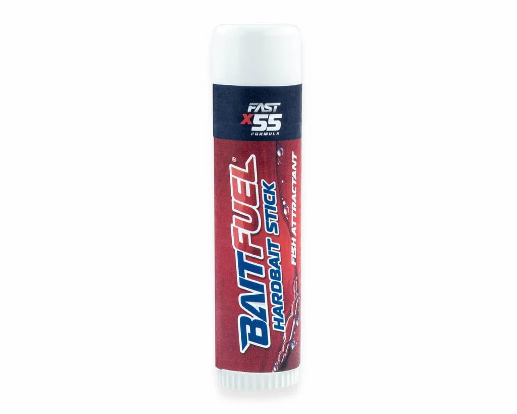 BAITFUEL X55 freshwater formula stick close-up for easy, mess-free application.