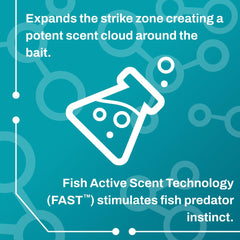 BAITFUEL X65 gel on lure creates scent trail that expands strike zone.
