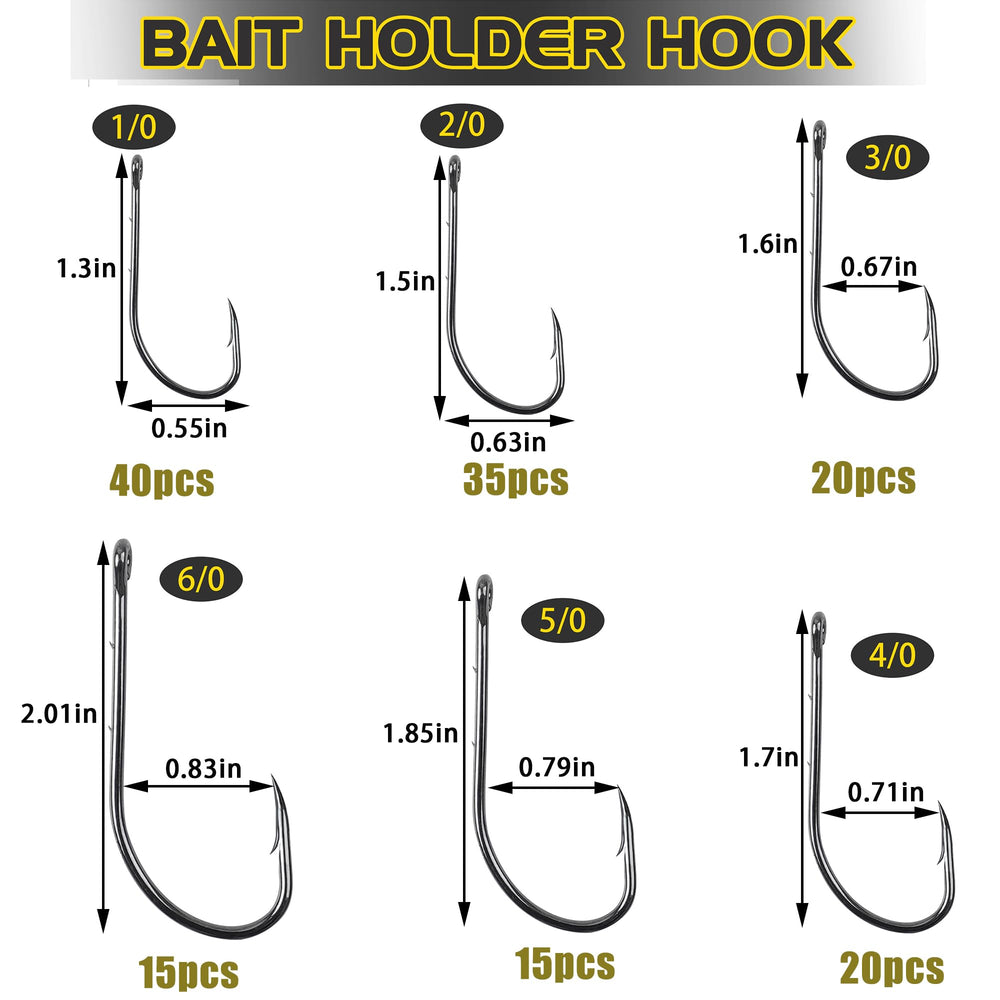 Assorted 6 sizes baitholder hooks in kit