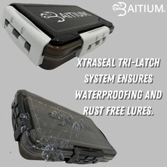 Baitium XTRAseal 3600 tray dividers closeup highlights customizable compartments for gear.