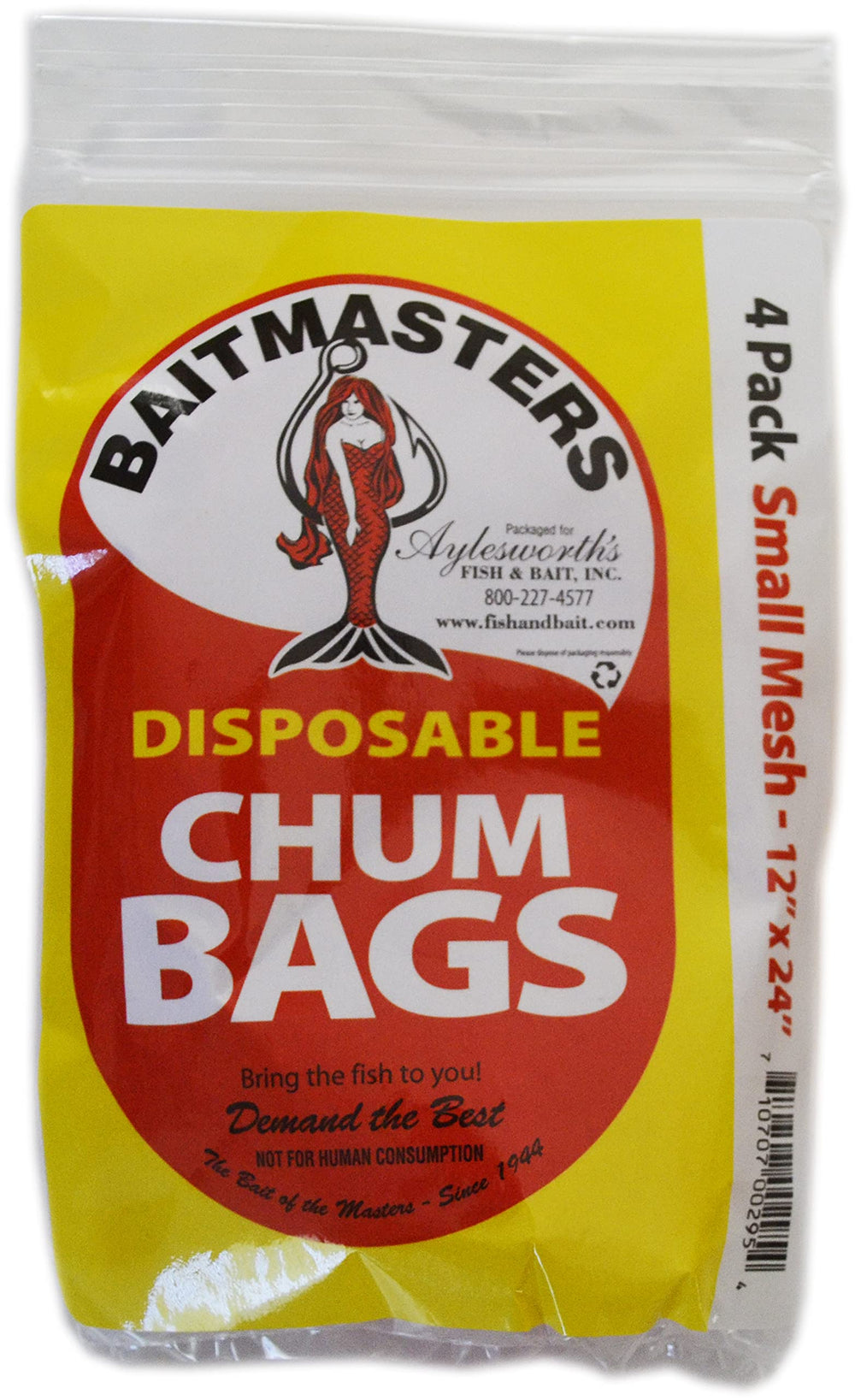 Baitmasters red disposable chum bags 4-pack set on white background