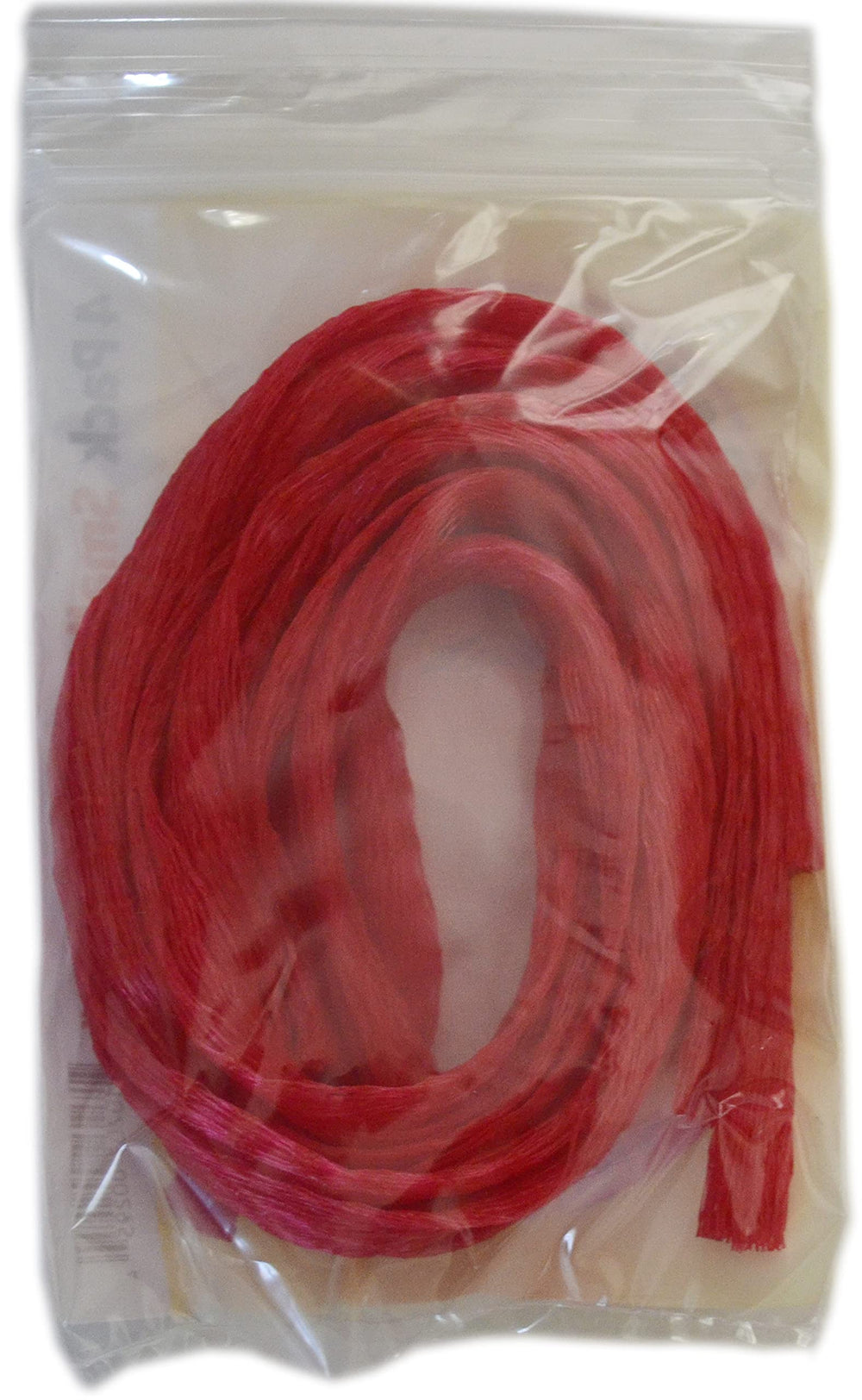 Close-up of red plastic mesh chum bag opened