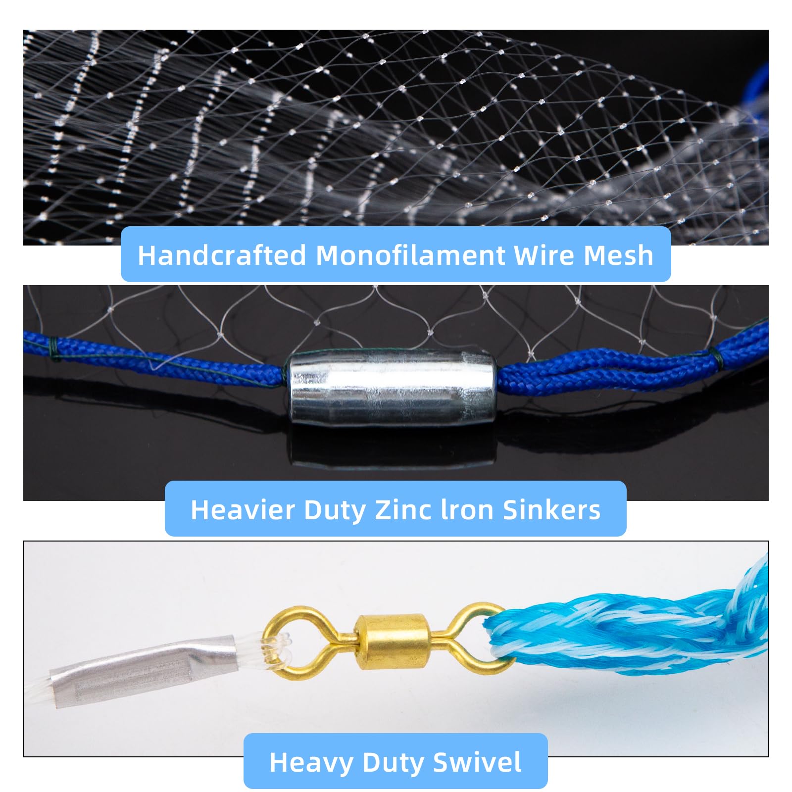 BalanZze cast net zinc sinker close-up showing quick sinking and full spread performance