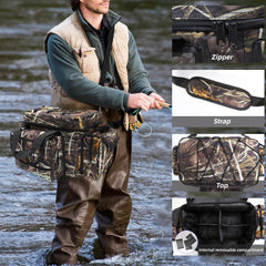 Back view of camouflage tackle bag