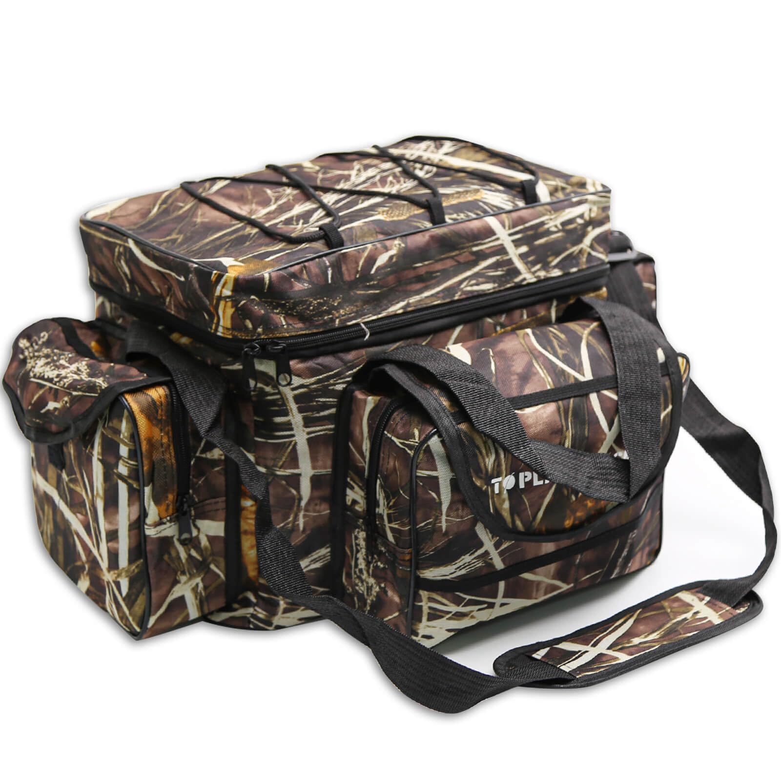 Front view of BalanZze camouflage waterproof fishing tackle bag