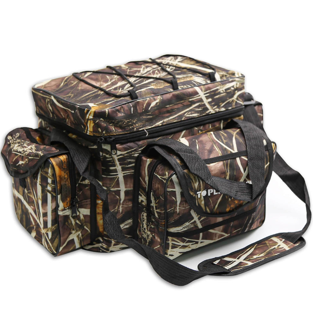 Front view of BalanZze camouflage waterproof fishing tackle bag
