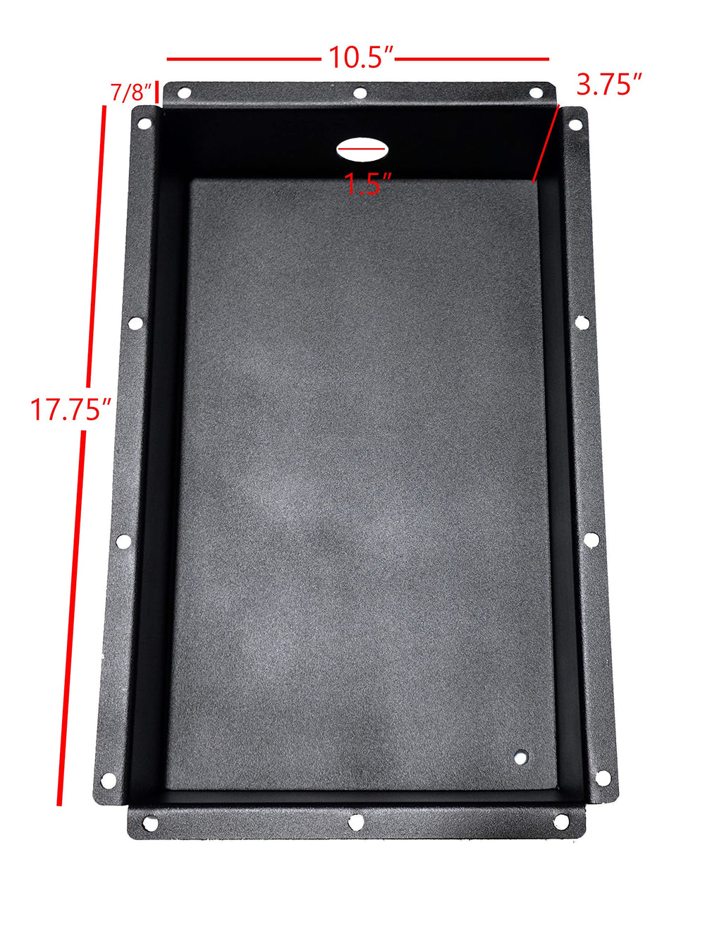 Baldwin Iron Works tray drain hole with hose supports clean, dry mounting.