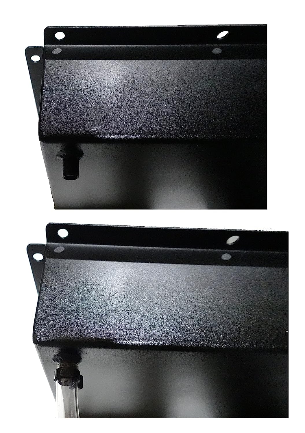Baldwin Iron Works recessed pan tray drain hole shows built‑in hose for drainage