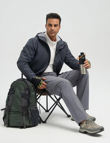 Baleaf dark gray XXL softshell pants closeup highlighting fit and warmth.