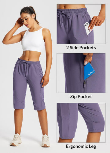 Baleaf elastic mid-rise waist provides easy on/off and comfortable stretch.