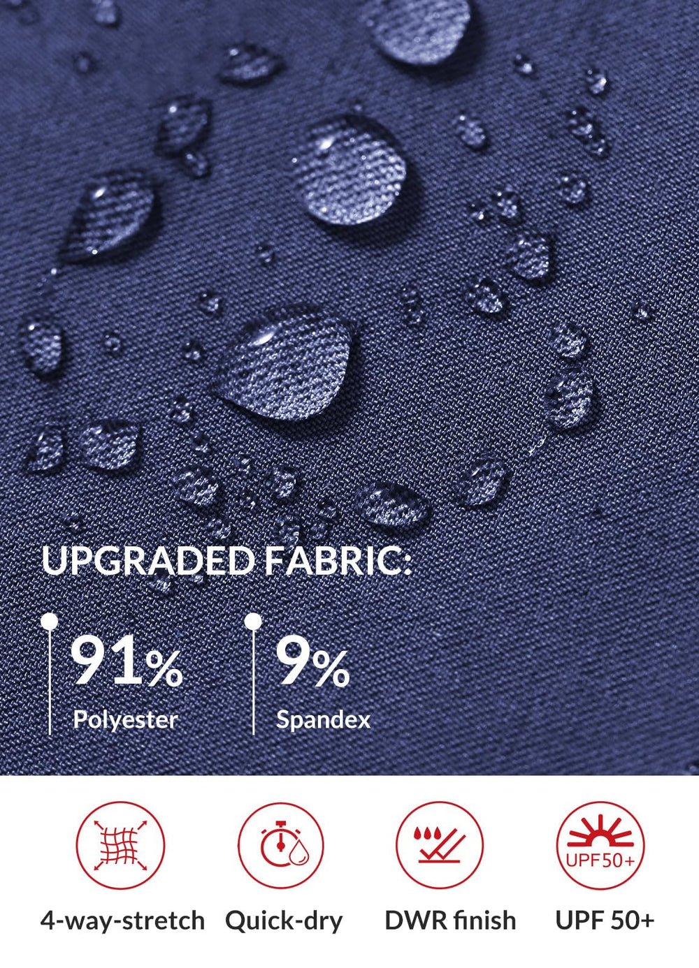 Baleaf quick-dry fabric close-up with DWR finish repels light rain.