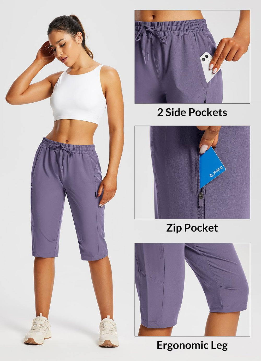 Baleaf three-pocket design highlights front pockets and a secure side pocket.