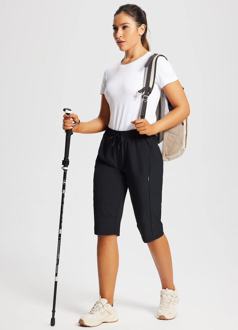 baleaf women's 15-inch capri hiking shorts back view showing secure pocket layout