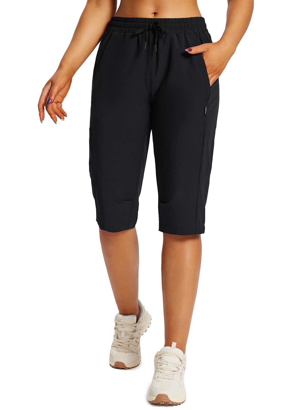 baleaf women's 15-inch capri hiking shorts fabric closeup showing stretch and quick-dry texture