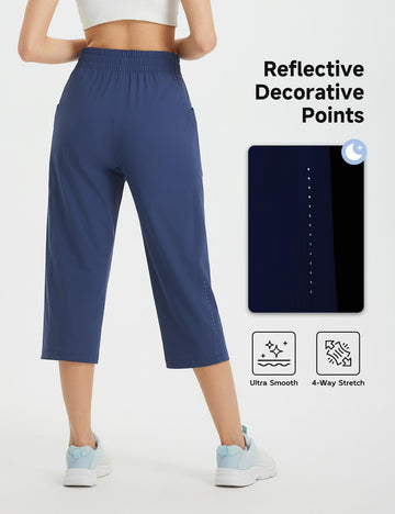 baleaf women's capri pants navy blue right zip pocket for valuables