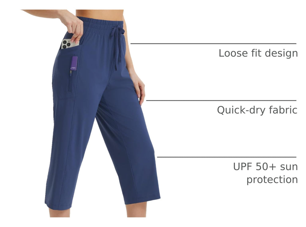 baleaf women's capri pants navy blue side pockets for secure on-the-go storage