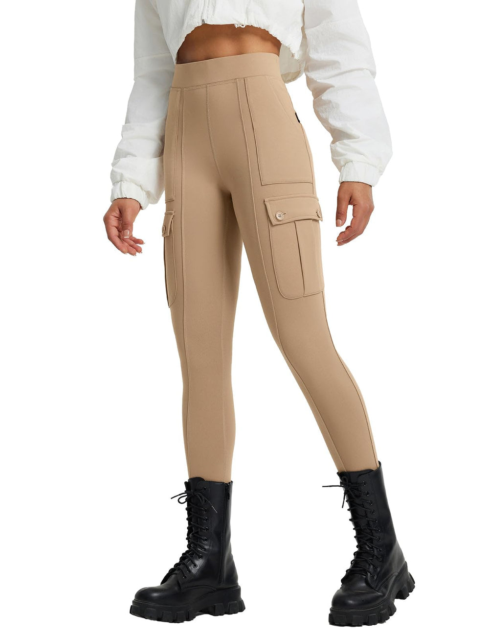 Baleaf women's fleece lined leggings front view showing warm winter fit for outdoor use