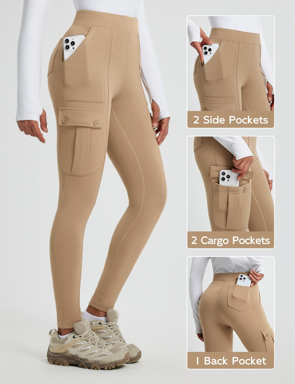 Baleaf women's fleece lined leggings mid elastic waistband comfortable mid rise fit