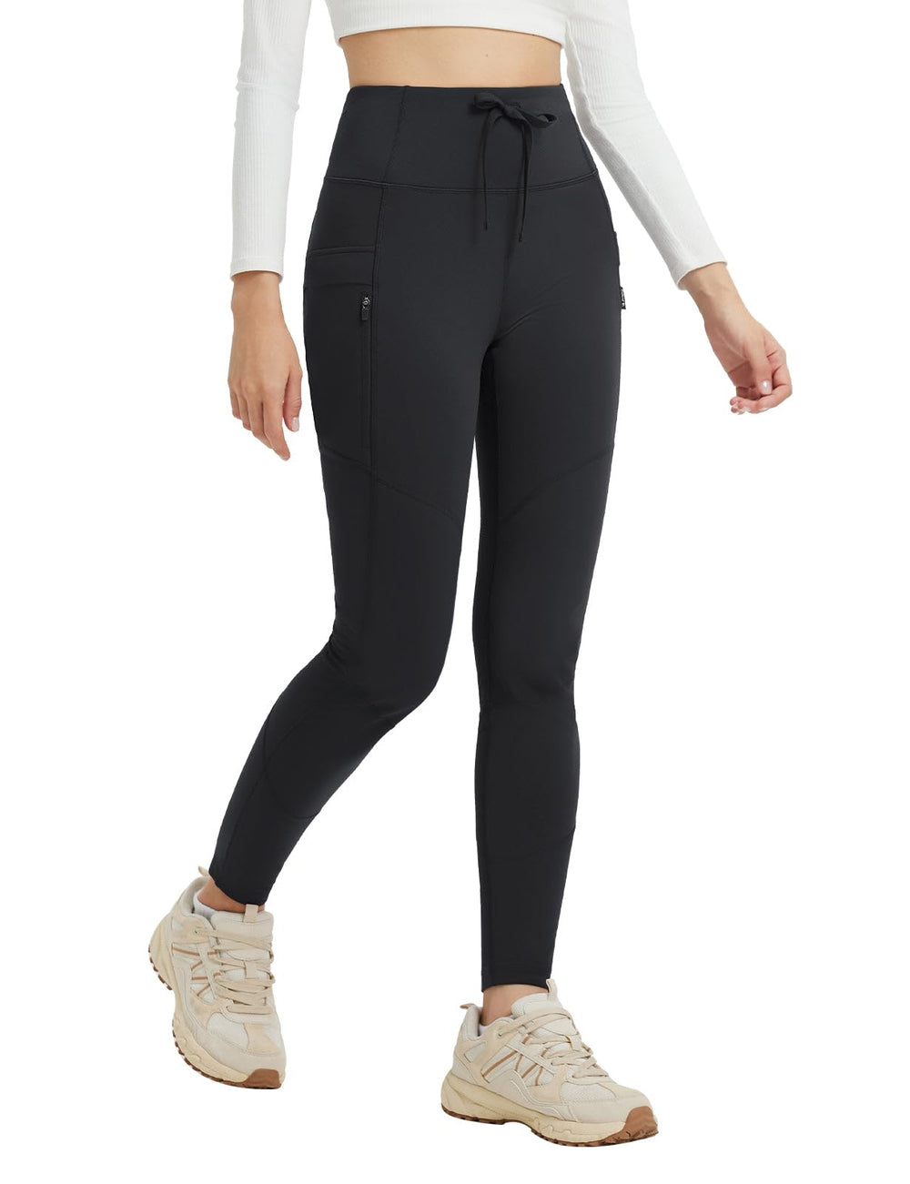 Baleaf fleece-lined leggings with patchwork detail for rugged outdoor durability