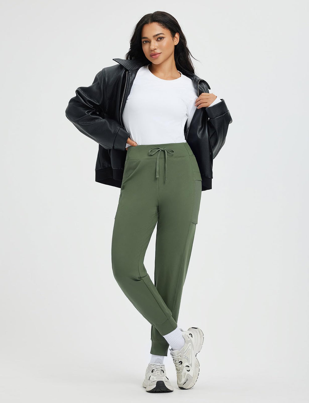Baleaf army green fleece-lined joggers suit daily outdoor activities and workouts.
