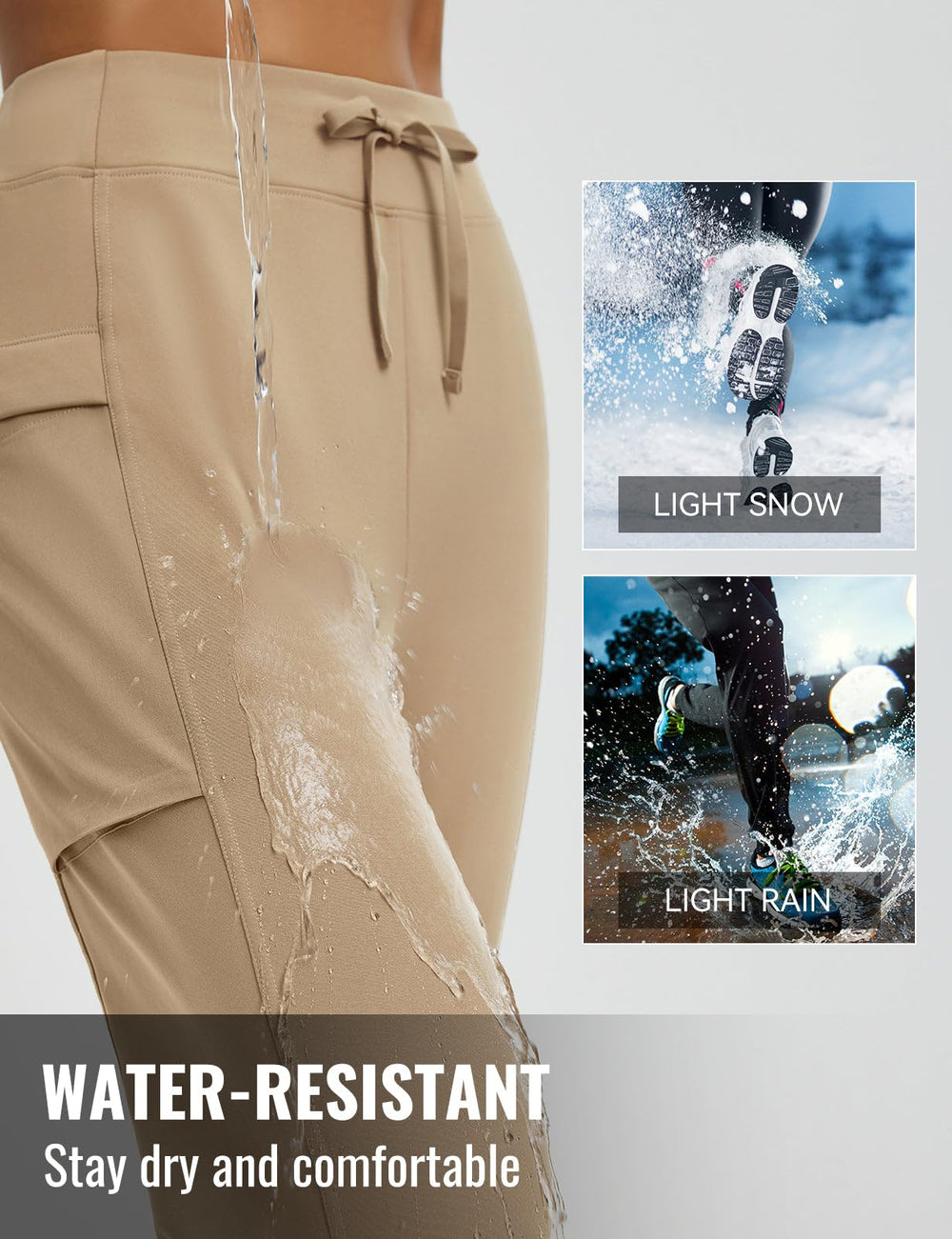 Baleaf high-waist pants with elastic band and drawstring offer adjustable comfort.