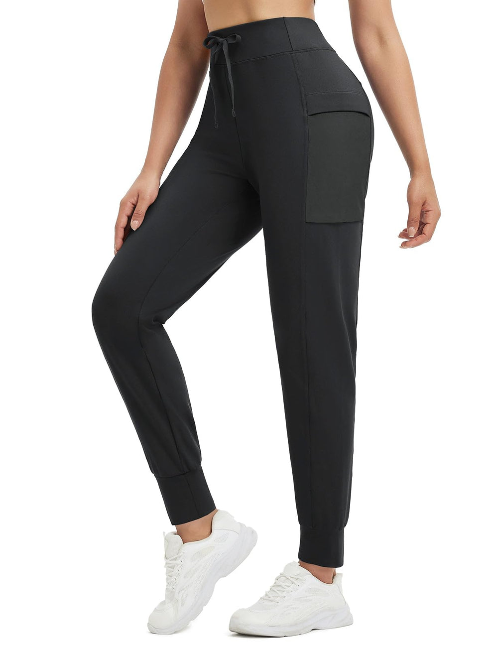 Baleaf women's fleece-lined pants front view in black, ideal for cold-weather workouts