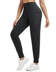 Baleaf women's fleece-lined pants front view in black, ideal for cold-weather workouts