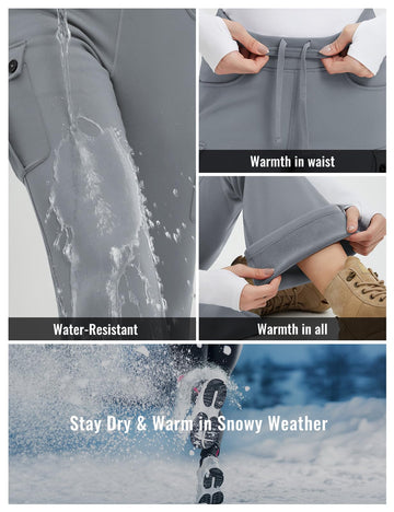 Baleaf fleece-lined pants snowy-adventure image emphasizes warmth in winter activities.