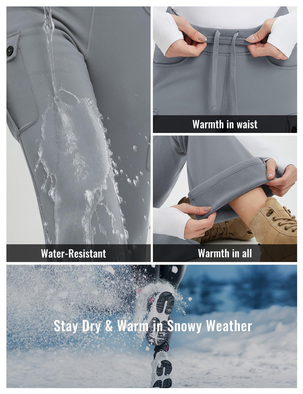 Baleaf fleece-lined pants snowy-adventure image emphasizes warmth in winter activities.