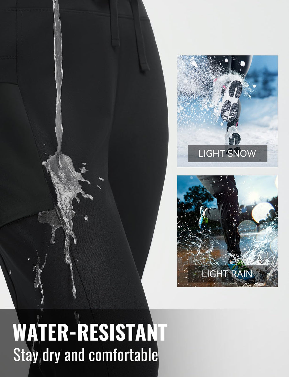 Baleaf water-resistant outer fabric shown for light rain during outdoor runs