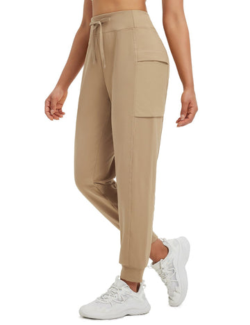Baleaf women's fleece lined pants show water-resistant and windproof outer shell for winter comfort.