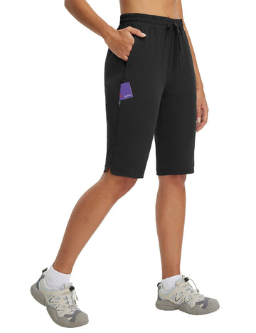 baleaf women's hiking shorts 13-inch front view highlights knee-length mobility and lightweight comfort.
