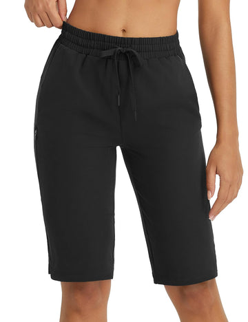 baleaf women's hiking shorts 13-inch in-action image shows versatile wear for hiking and travel.