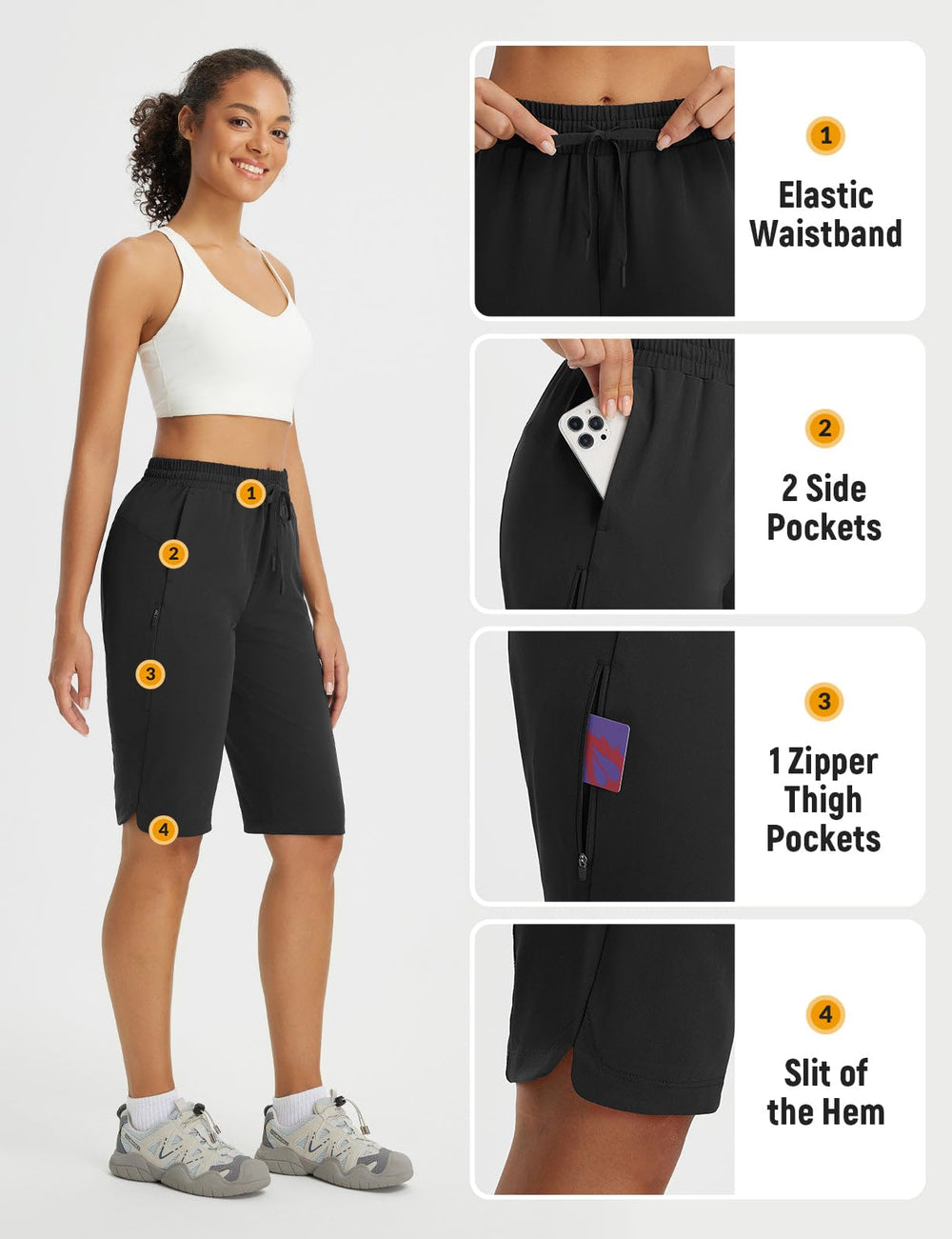 Baleaf shorts hem slit design for maximum mobility on climbs.