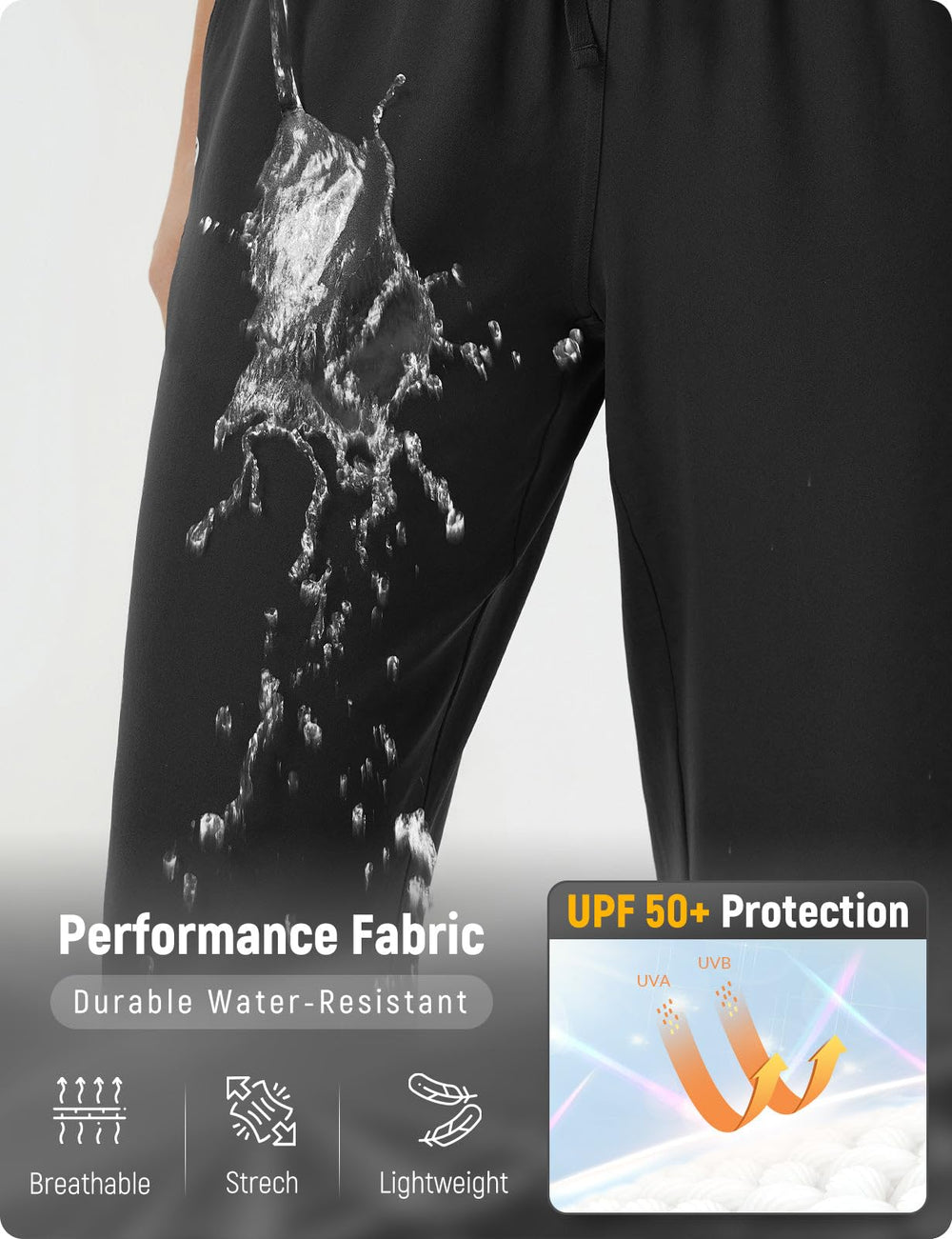 Baleaf hiking shorts side-pocket detail in black for quick access.