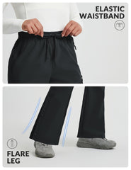Baleaf women's waterproof pants side view illustrating flexible mobility in snow