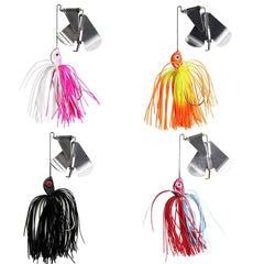 Close-up of Balifly Buzzbaits double rotating spinner blades with silicone skirts